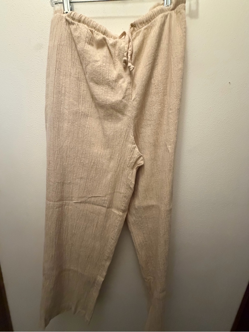 Denim&Co Cream Drawstring Wide-Leg Pants